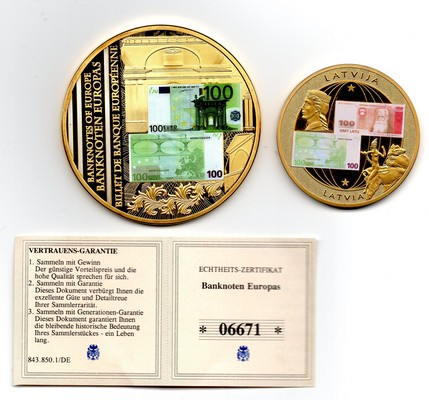  2x Medaille Banknoten Europas Gigant '100-Euro-Schein' FM-Frankfurt    PP   