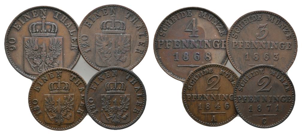  Preußen, 4 Kleinmünzen, 1868/ 1863/ 1846/ 1871   