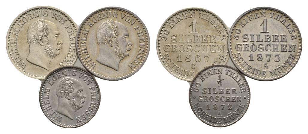  Preußen, 3 Kleinmünzen, 1867/ 1873/ 1872   