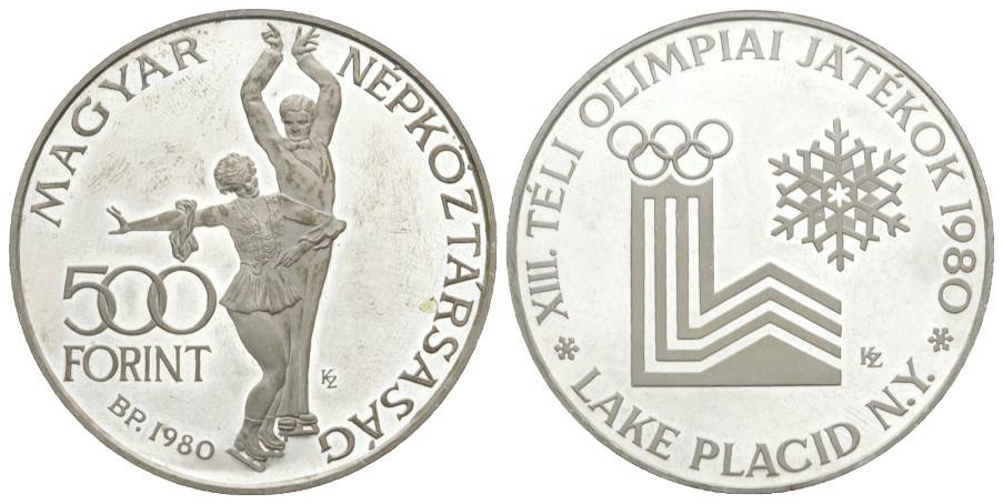  Ungarn, 500 Forint 1980 - Olympische Winterspiele 1980, AG   