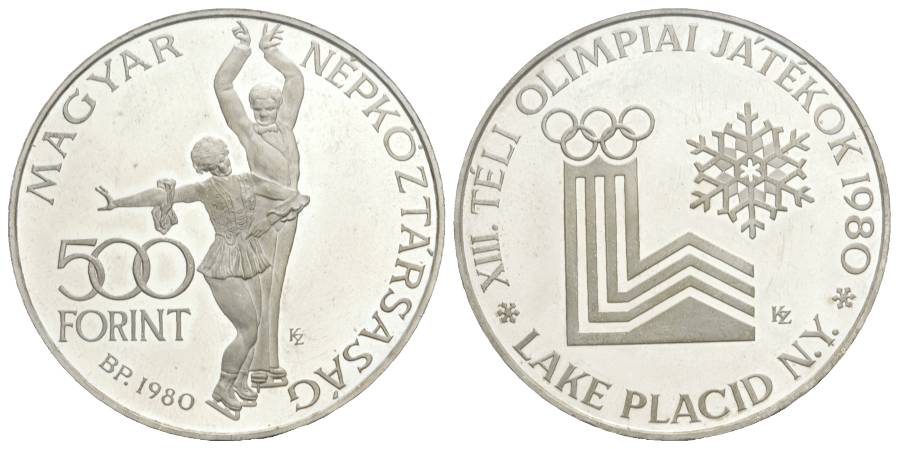  Ungarn, 500 Forint 1980 - Olympische Winterspiele 1980; AG   