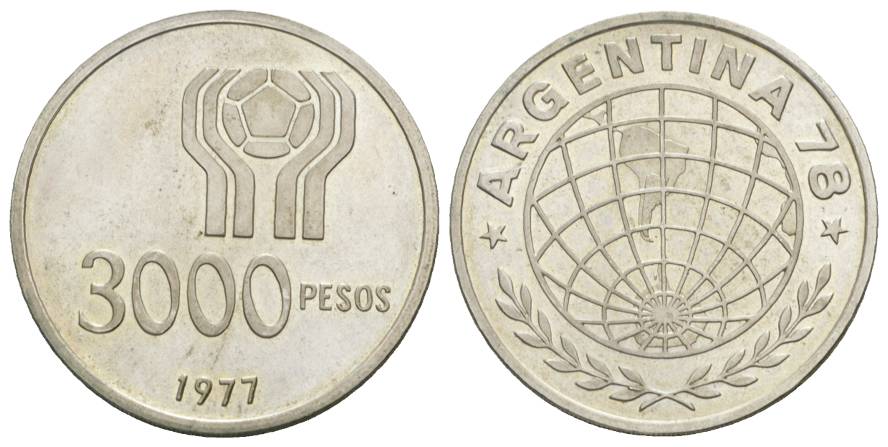  Argentinien Fussball WM 1978 - Weltkugel , 3000 Pesos 1977   
