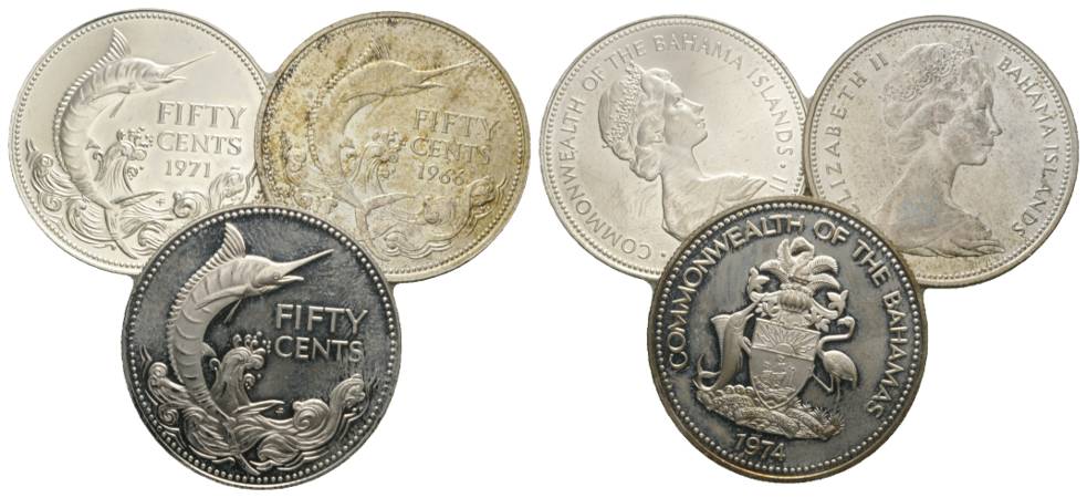  Bahama Islands 50 Cents, 3 Kleinmünzen   