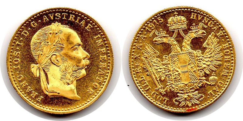Österreich MM-Frankfurt Feingewicht: 3,44g Gold 1 Dukat 1915 sehr schön