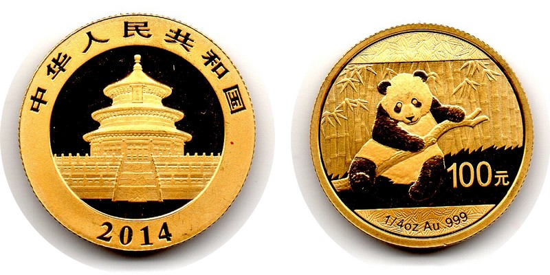 China MM-Frankfurt Feingewicht: 7,78g Gold 100 Yuan 2014 pp/vorzüglich mit rotem Fleck