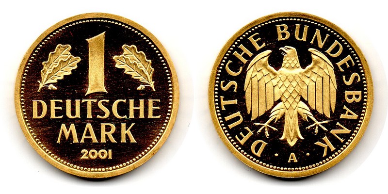 Deutschland MM-Frankfurt Feingewicht: 12g Gold 1 Mark (Goldmark 'A') 2001 stempelglanz
