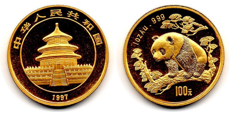 China MM-Frankfurt Feingewicht: 31,1g Gold 100 Yuan 1997 stgl./vz