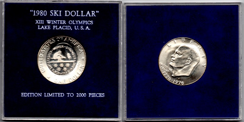  USA  1 Dollar   1980   Ski-Dollar  FM-Frankfurt  Feingewicht: 10,55g  Silber pp   