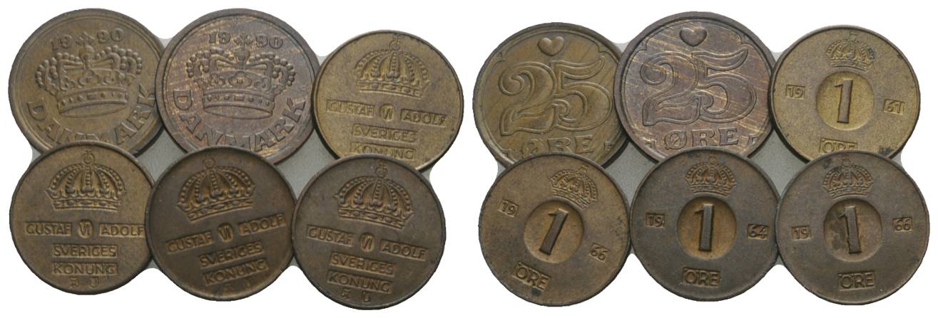  diverse Auslandsmünzen, 6 Stück   