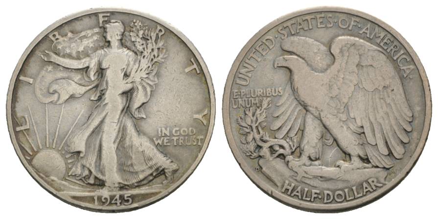  USA, 1/2 Dollar 1945, Ag   
