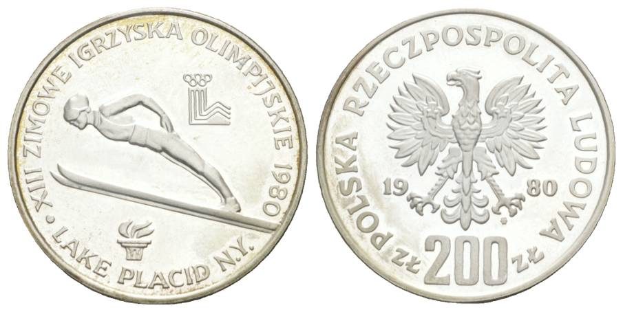  Polen, 200 Zloty 1980 Olympische Spiele, PP, Ag   