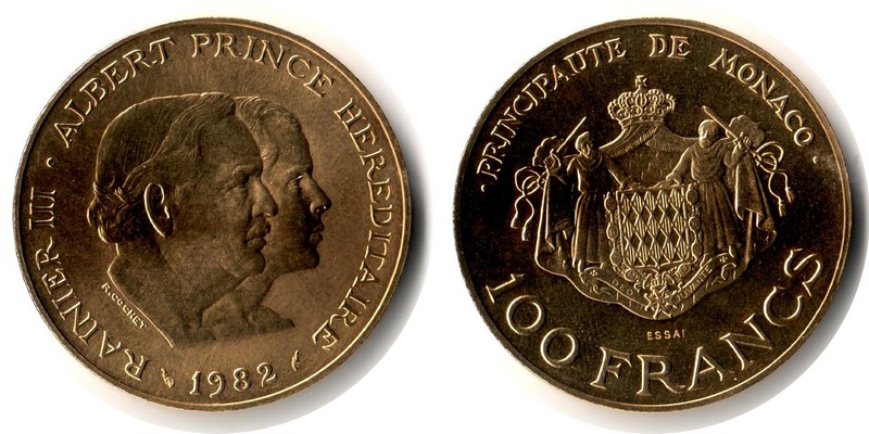 Monaco MM-Frankfurt Feingewicht: 24,7g Gold 100 Francs 1982 stgl