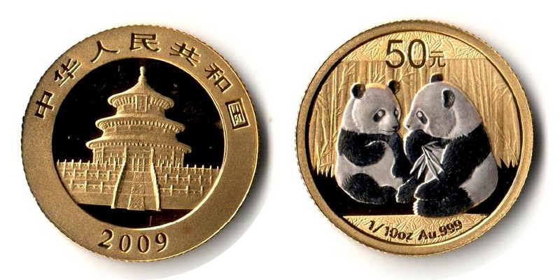 China MM-Frankfurt Feingewicht: 3,11g Gold 50 Yuan 'Panda' 2009 vorzüglich aus PP