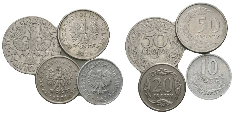  Polen, 4 Kleinmünzen (1923/1991/1962)   
