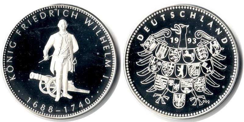  Deutschland Medaille 1993 FM-Frankfurt Feingewicht: ca. 20g Silber PP    König Friedrich Wilhelm   