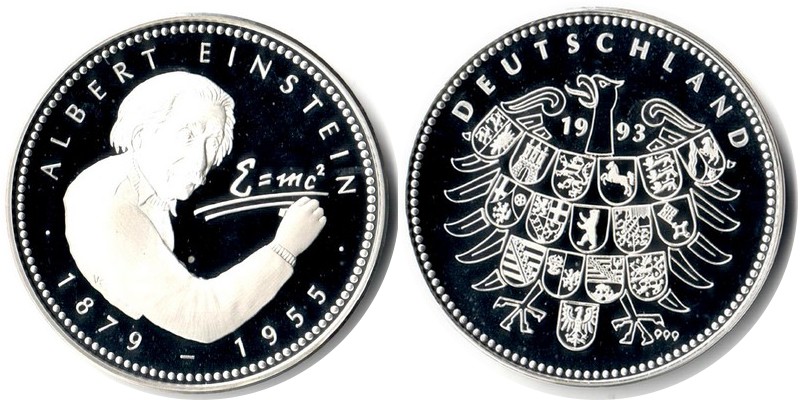  Deutschland Medaille 1993 FM-Frankfurt Feingewicht: ca. 20g Silber PP    Albert Einstein   