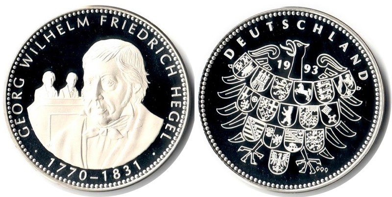  Deutschland Medaille 1993 FM-Frankfurt Feingewicht: ca. 20g Silber PP  Georg Wilhelm F. Hegel   