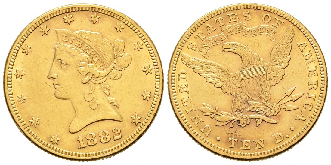 PEUS 8155 USA 15,05 g Feingold. Coronet Head 10 Dollars GOLD 1882 Kratzer, sehr schön