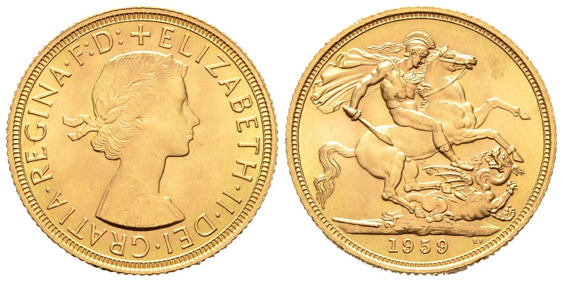 PEUS 8156 Grossbritannien 7,32 g Feingold. Elizabeth II. (1952 - heute) Sovereign GOLD 1959 Kl. Kratzer, Vorzüglich