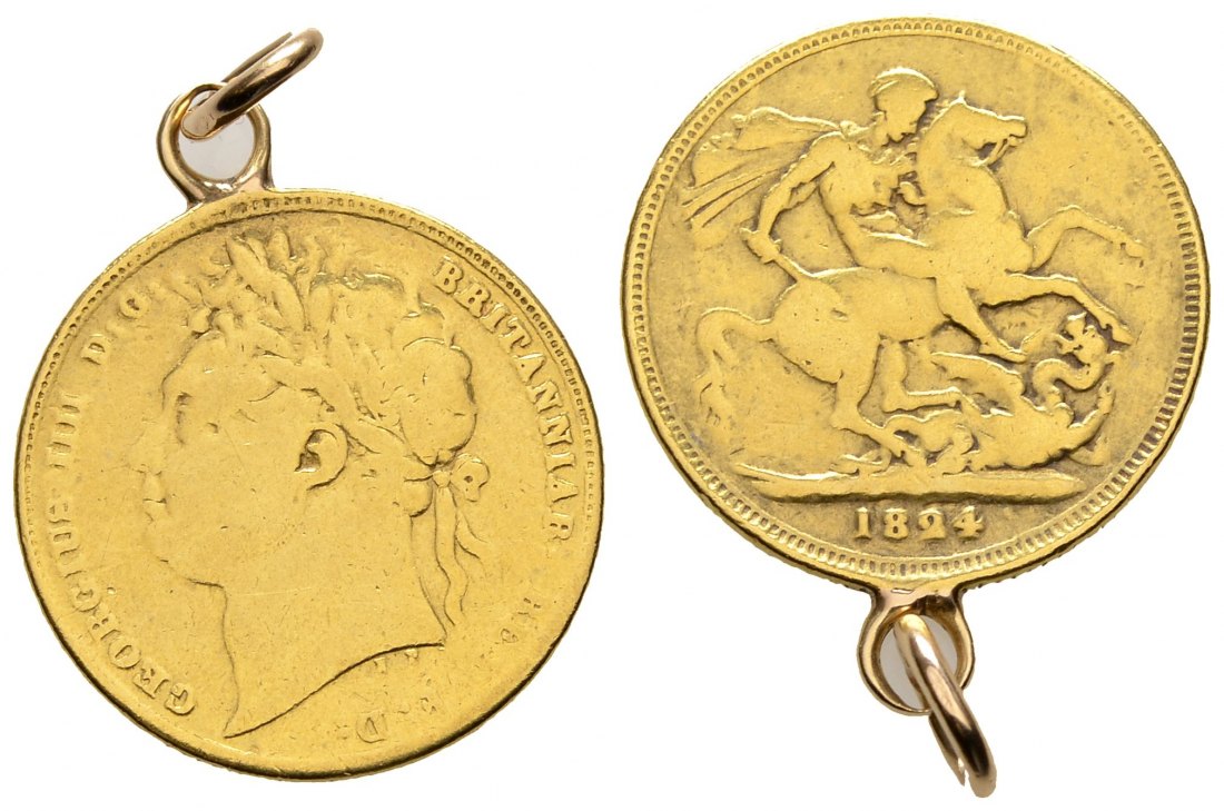 PEUS 8157 Großbritannien 7,32 g Feingold. George V. (1910 - 1936) Sovereign GOLD 1824 Gehenkelt, schön