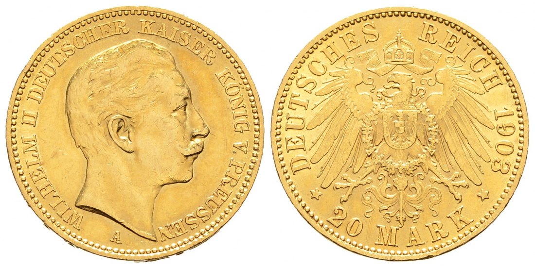 PEUS 8159 Kaiserreich - Preußen 7,17 g Feingold. Wilhelm II. (1888 - 1918) 20 Mark Gold 1903 A Sehr schön / Vorzüglich
