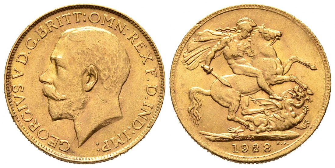 PEUS 8163 Grossbritannien / Südafrika 7,32 g Feingold. Georg V. (1910 - 1936) Sovereign GOLD 1928 SA Pretoria Kl. Kratzer, Sehr schön