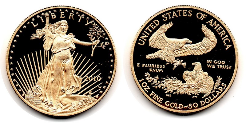 USA MM-Frankfurt  Feingewicht: 31,1g Gold 50 Dollars (Eagle) 2010 pp