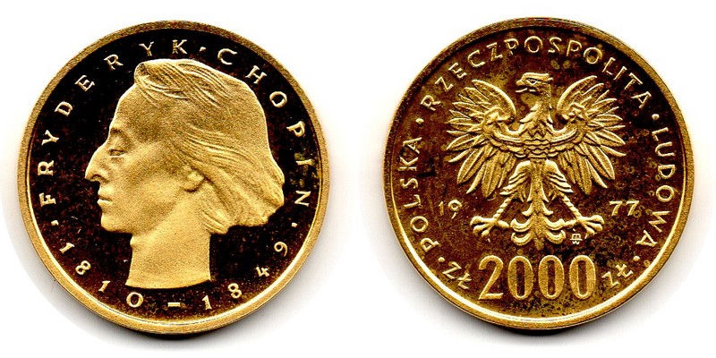 Polen MM-Frankfurt Feingewicht: 7,20g Gold 2000 Zloty 1977 vorzüglich aus PP