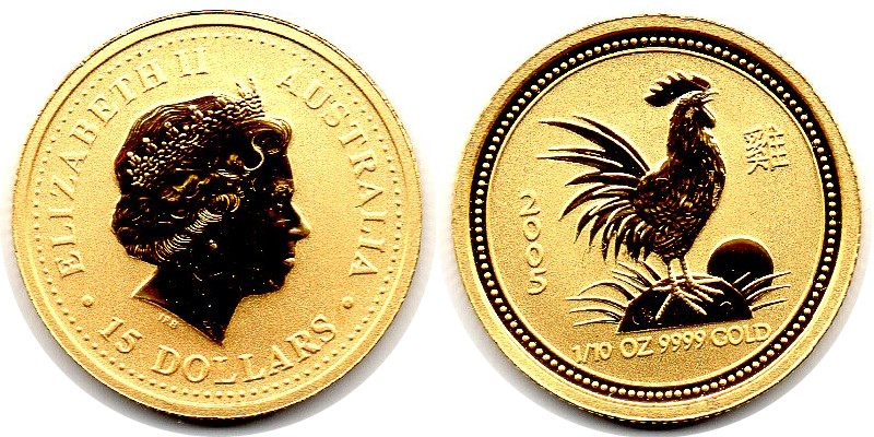 Australien MM-Frankfurt Feingewicht: 3,11g Gold 15 Dollar (Hahn) 2005 stempelglanz