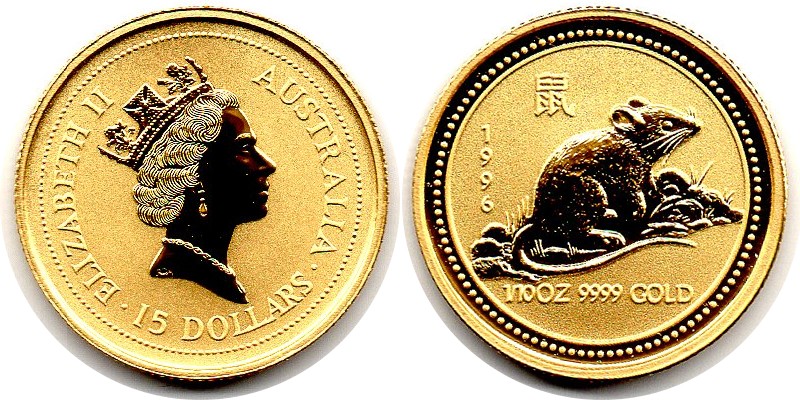 Australien MM-Frankfurt Feingewicht: 3,11g Gold 15 Dollar (Maus) 1996 stempelglanz