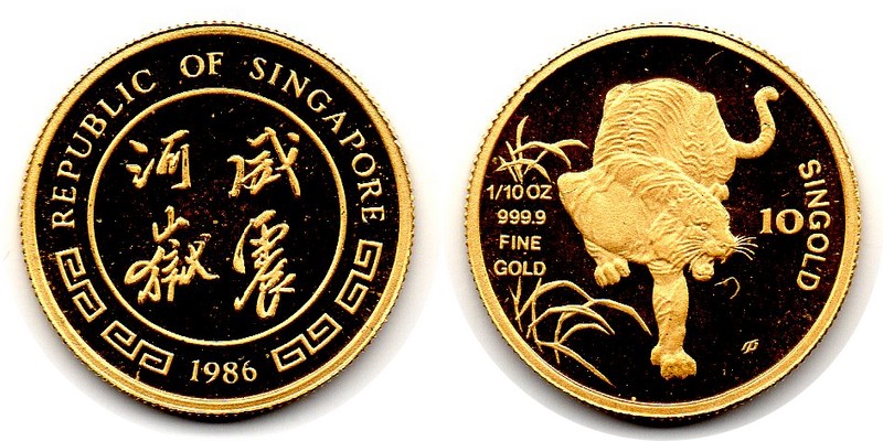 Singapur MM-Frankfurt Feingewicht: 3,11g Gold 10 Singold 1986 vorzüglich