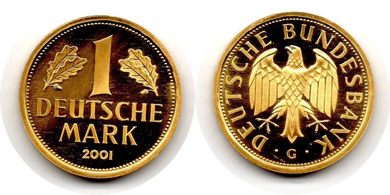 Deutschland MM-Frankfurt Feingewicht: 12g Gold 1 Mark (Goldmark 'G') 2001 stempelglanz