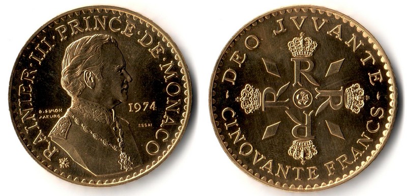 Monaco MM-Frankfurt Feingewicht: 47,15g Gold 50 Francs 1974 vorzüglich