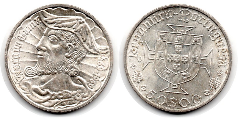  Portugal  50 Escudos  ND-1969  FM-Frankfurt  Feingewicht: 11,7g Silber  vorzüglich   