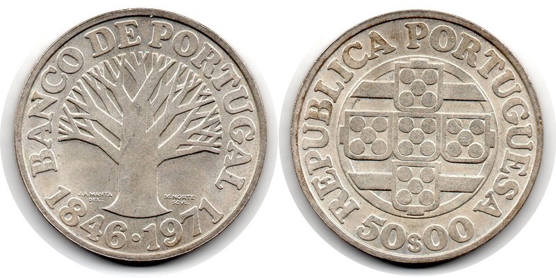 Portugal  50 Escudos  ND-1971  FM-Frankfurt  Feingewicht: 11,7g Silber  vorzüglich   