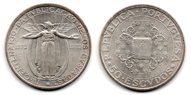  Portugal  50 Escudos  ND-1972  FM-Frankfurt  Feingewicht: 11,7g Silber  vorzüglich   