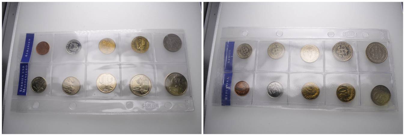  Serbien und Montenegro, 5 Kleinmünzen; Albanien, 5 Kleinmünzen   