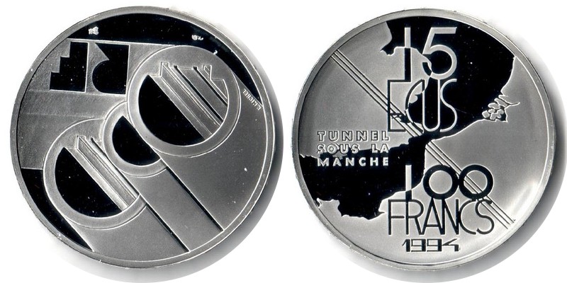  Frankreich  100 Francs/15 ECU  1994  FM-Frankfurt Feingewicht: 19,98g Silber PP   