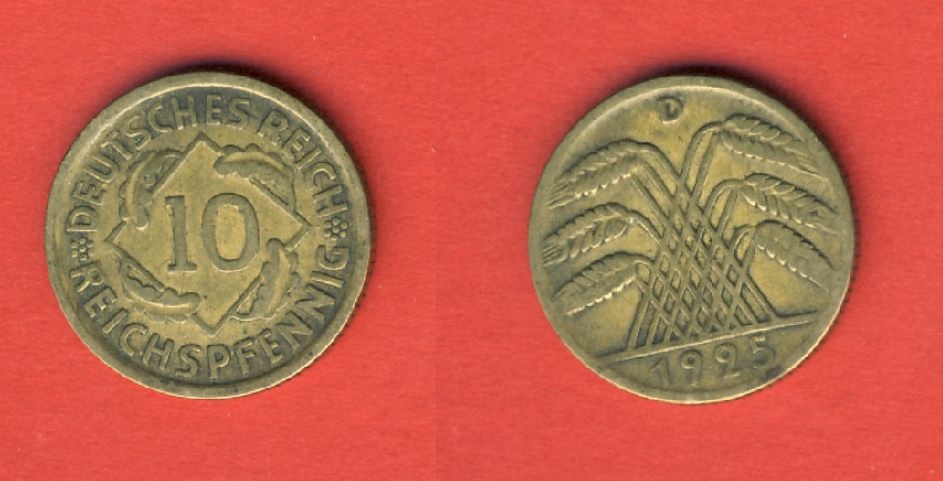  Weimarer Republik 10 Reichsfennig 1925 D   