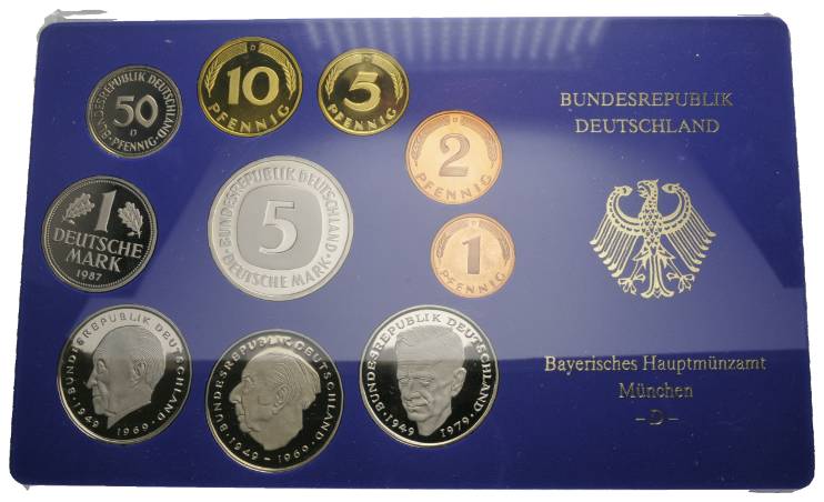  Deutschland, Kursmünzensatz, 1 Pfennig - 5 DM 1987 D   