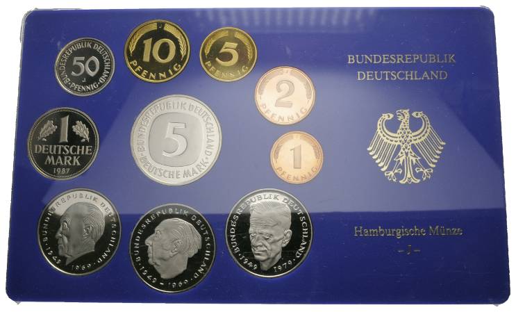  Deutschland, Kursmünzensatz, 1 Pfennig - 5 DM 1987 J   