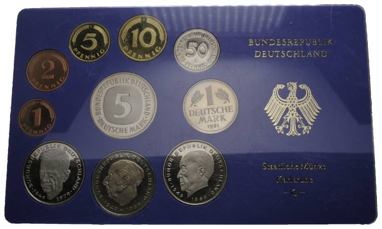  Deutschland, Kursmünzensatz, 1 Pfennig - 5 DM 1981 G   