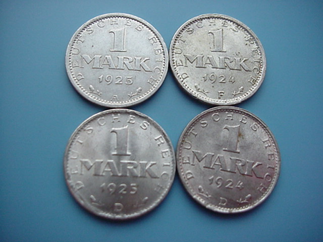 Weimarer Republik 4 x 1 Mark 1924/1925 Silber