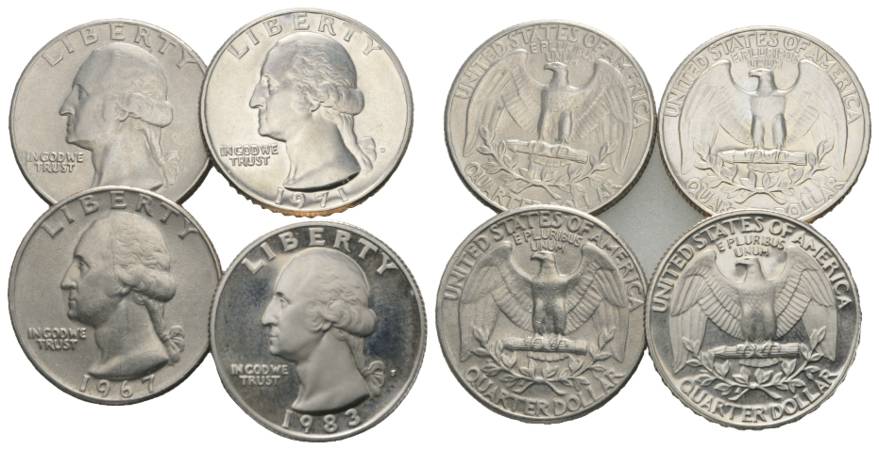  USA, 1/4 Dollar 1971/ 1983/ 1967/ 1965   