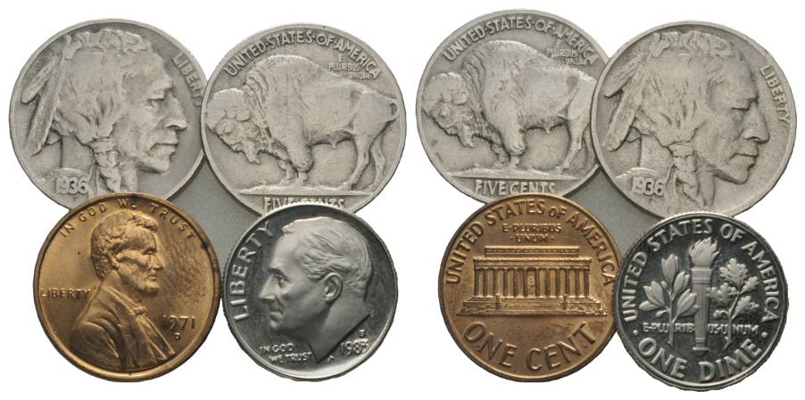  USA, 10 Cent 1983, 5 Cent 1936, Cent 1971   