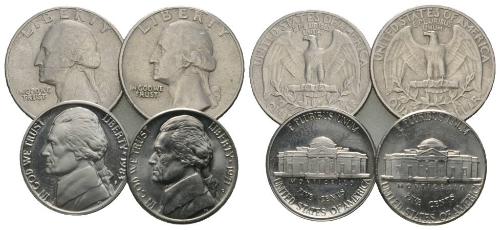  USA, 1/4 Dollar 1967, 5 Cent 1983/ 1971   