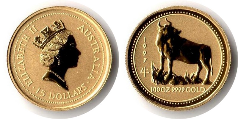 Australien MM-Frankfurt Feingewicht: 3,11g Gold 15 Dollar (Ochse) 1997 stempelglanz