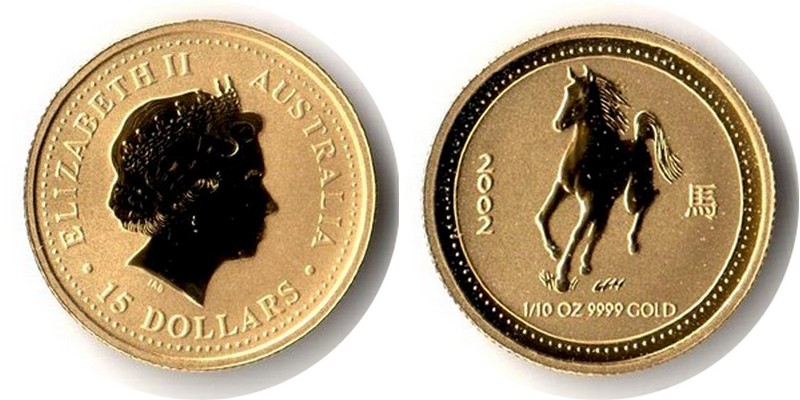 Australien MM-Frankfurt Feingewicht: 3,11g Gold 15 Dollar 2002 stempelglanz