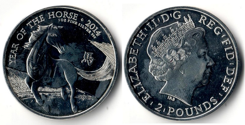 Großbritannien  2 Pounds (Pferd) 2014  FM-Frankfurt  Feingewicht: 31,1g  Silber  stgl. (berührt)   