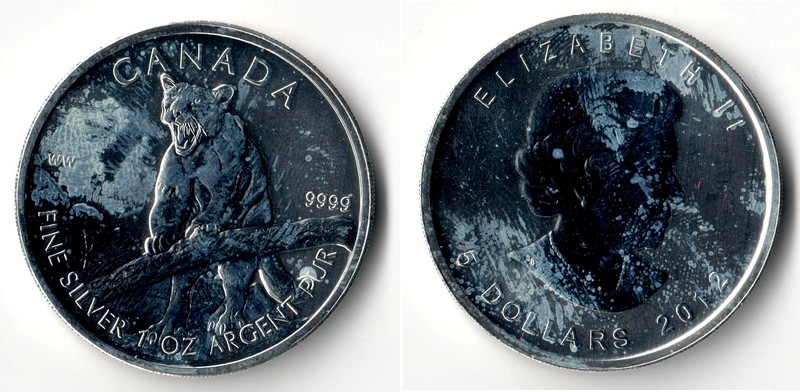 Kanada  5 Dollar (Puma) 2012  FM-Frankfurt Feingewicht: 31,1g Silber stgl.   